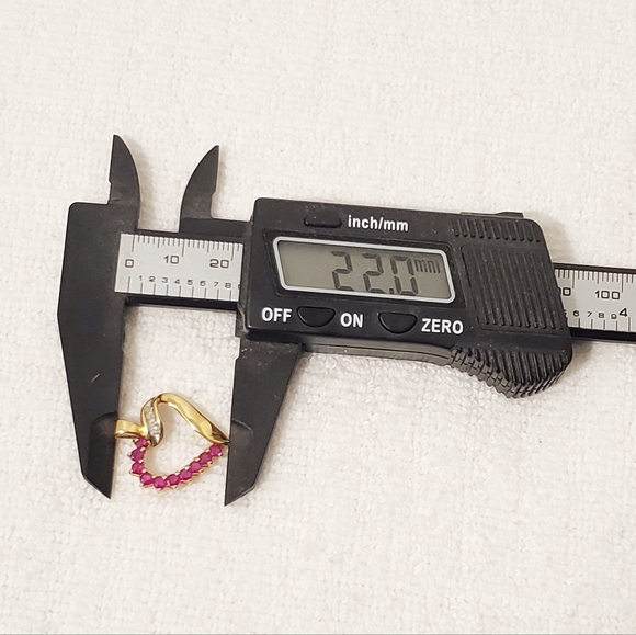 Vintage 10 Karat Yellow Gold Open Heart Pendant Diamonds Red Rubies Women's - Picture 10 of 10